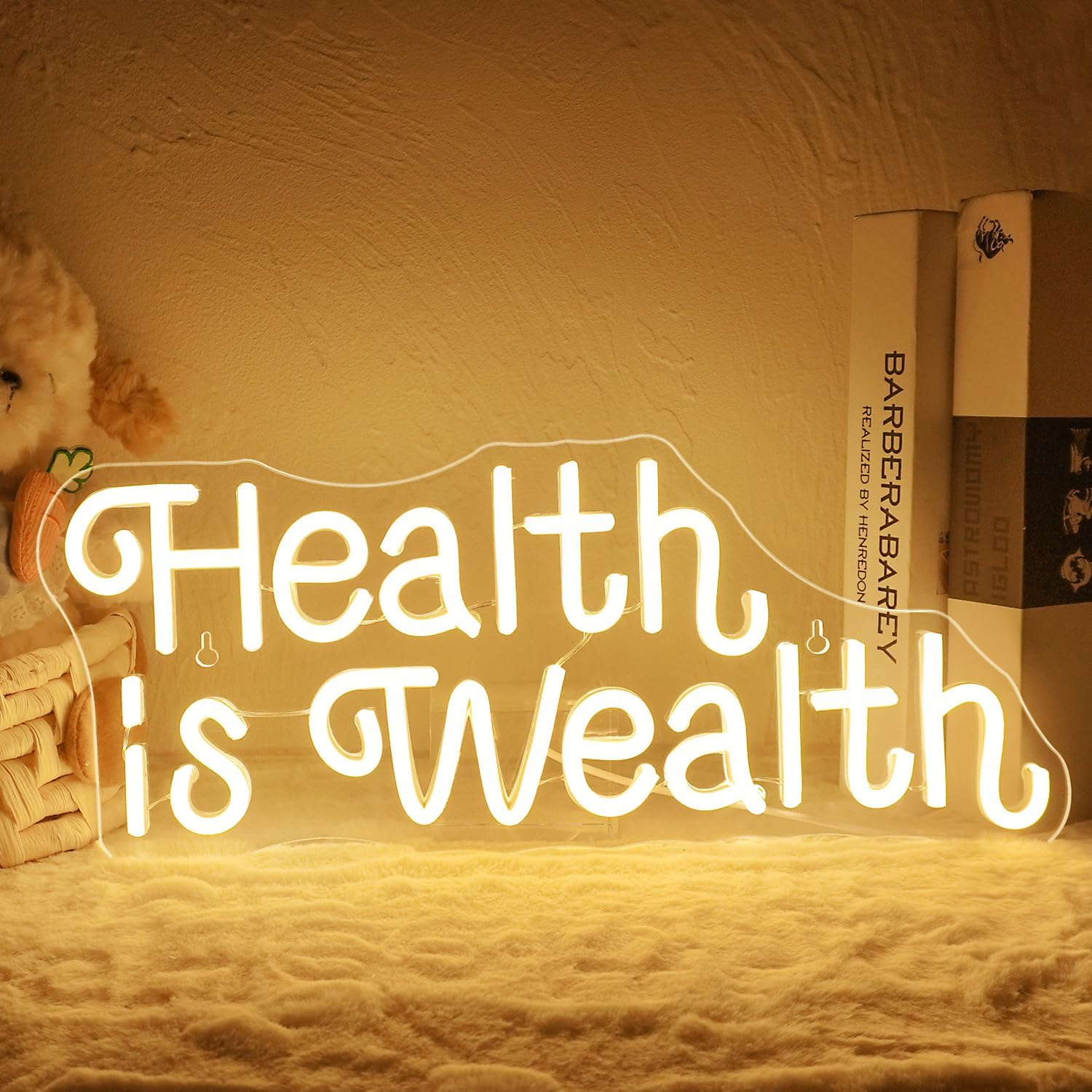 Health Wellness Office - Letreiro Neon 'Saúde é Riqueza' com