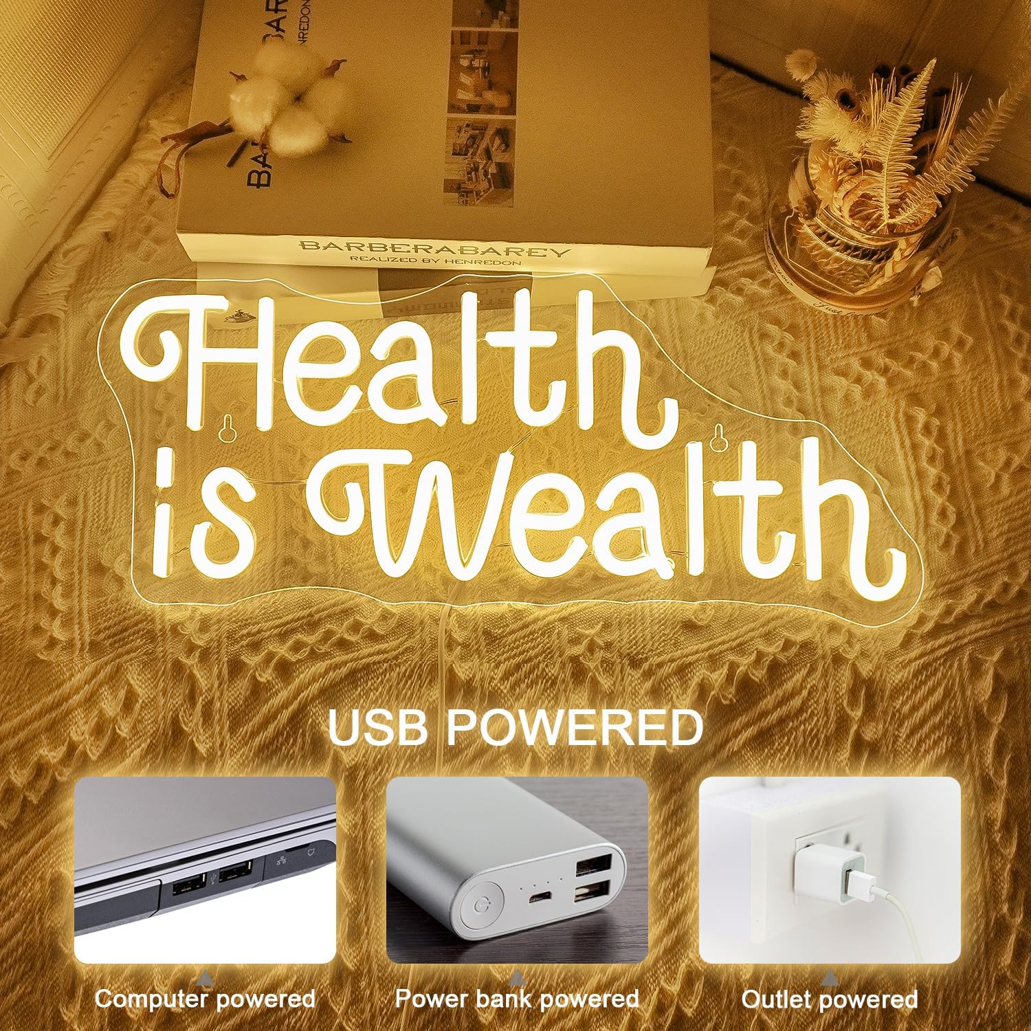 Letreiro Neon 'Saúde é Riqueza - Health Wellness Office avaliação e preço